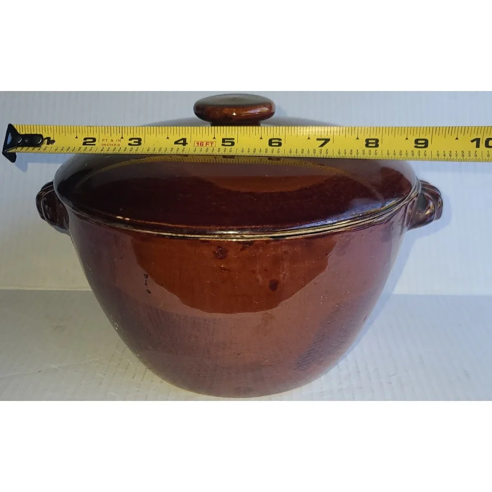 Vintage Old Hickory 3 Pc. Duchess‎ Brown Stoneware Pot, Lid and Strainer Insert